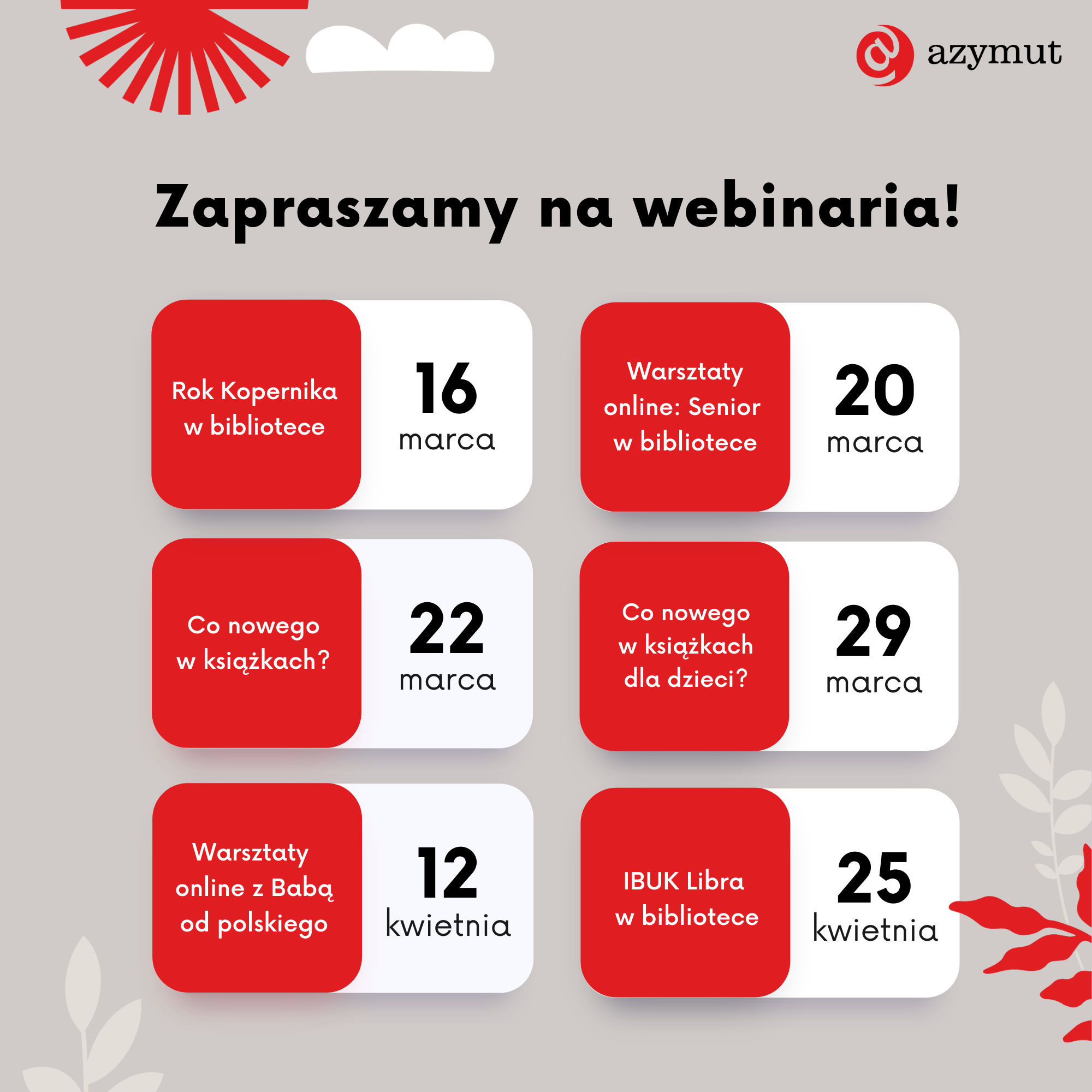 Lista webinariów wymienionych w treści artykułu na stronie.