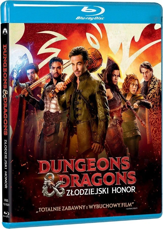 Okładka płyty DVD Dungeons i Dragons: Złodziejski honor. Przedstawia grupę sześciu osób ubranych w historyczne stroje trzymających różne narzędzia lub broń. 